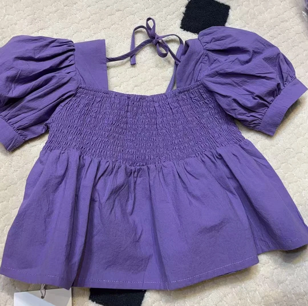 紫色松紧女童束腰公主裙连衣裙