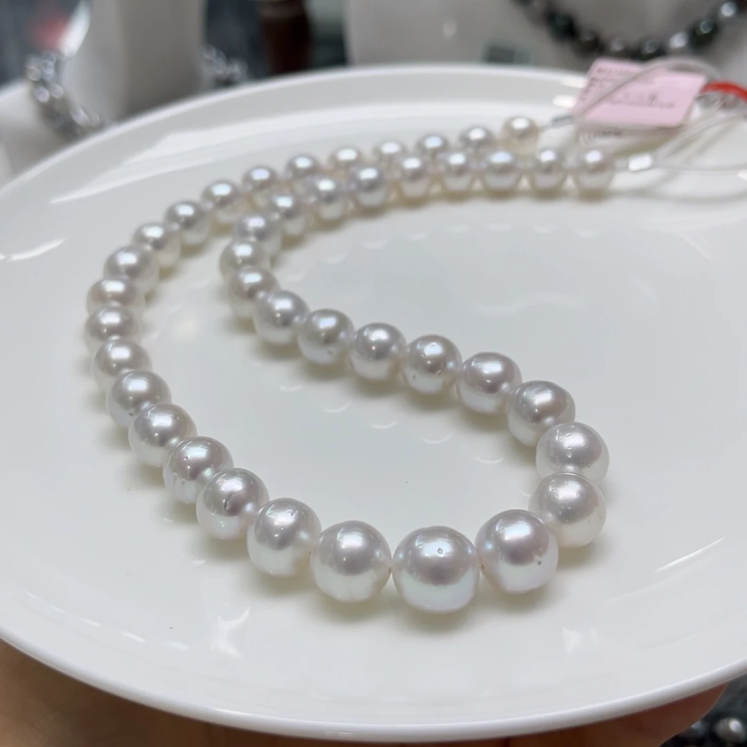 海水珍珠银S925镶嵌项链9-12mm