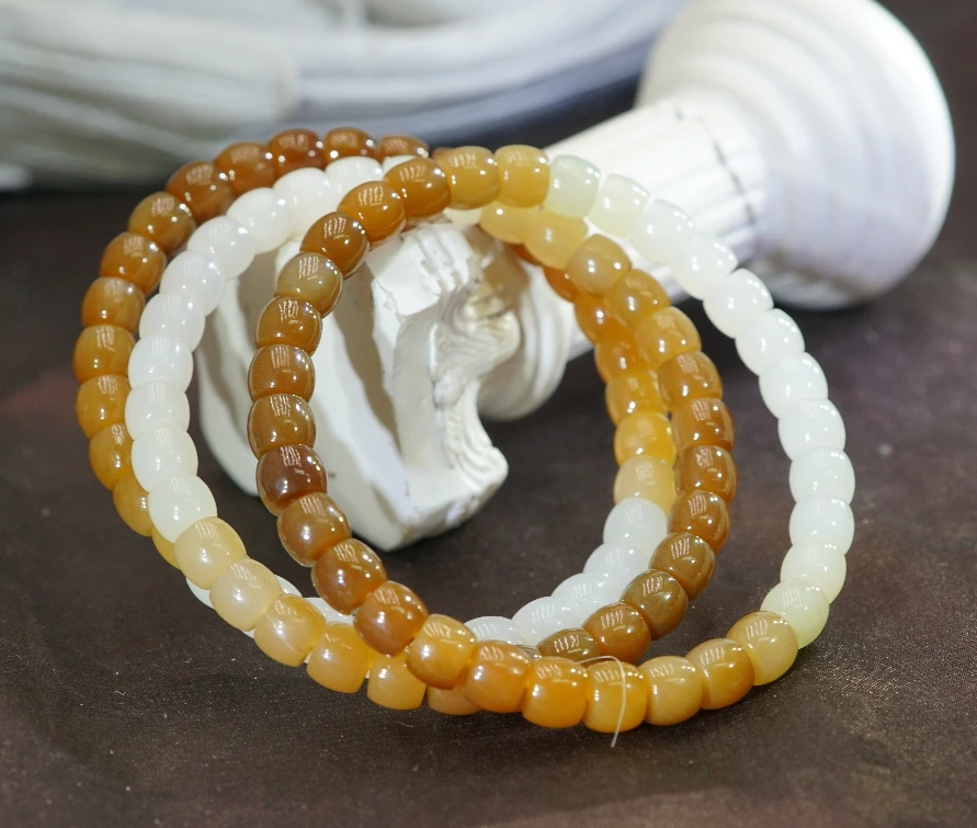 和田玉糖白直切手串6.5+(多样性发其一) V011507