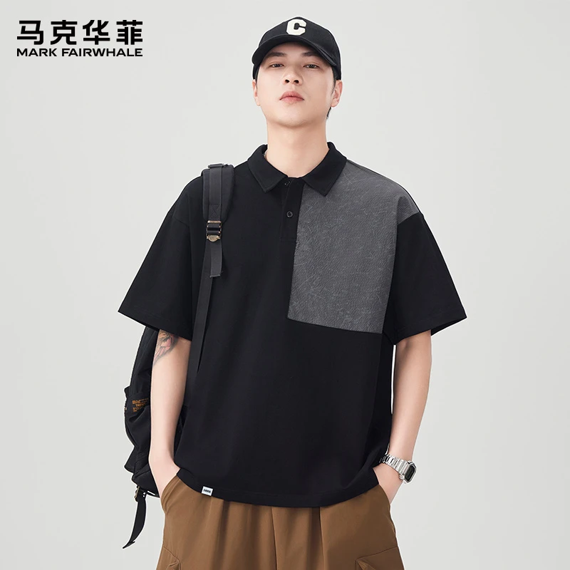 马克华菲夏季薄款撞色拼接短袖POLO衫男士潮牌宽松翻领半袖上衣服