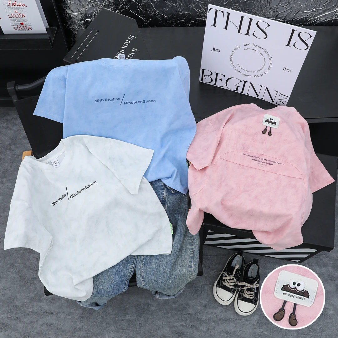 儿童短袖T恤童装网红潮流百搭个性中大童宝宝装半袖时尚韩版拼接