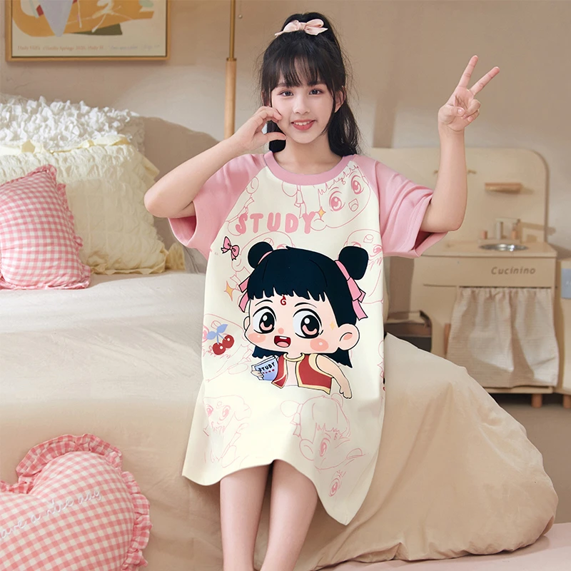 YUZHAOLIN/俞兆林新款可外穿女童可爱甜美风家居裙夏天纯棉睡裙
