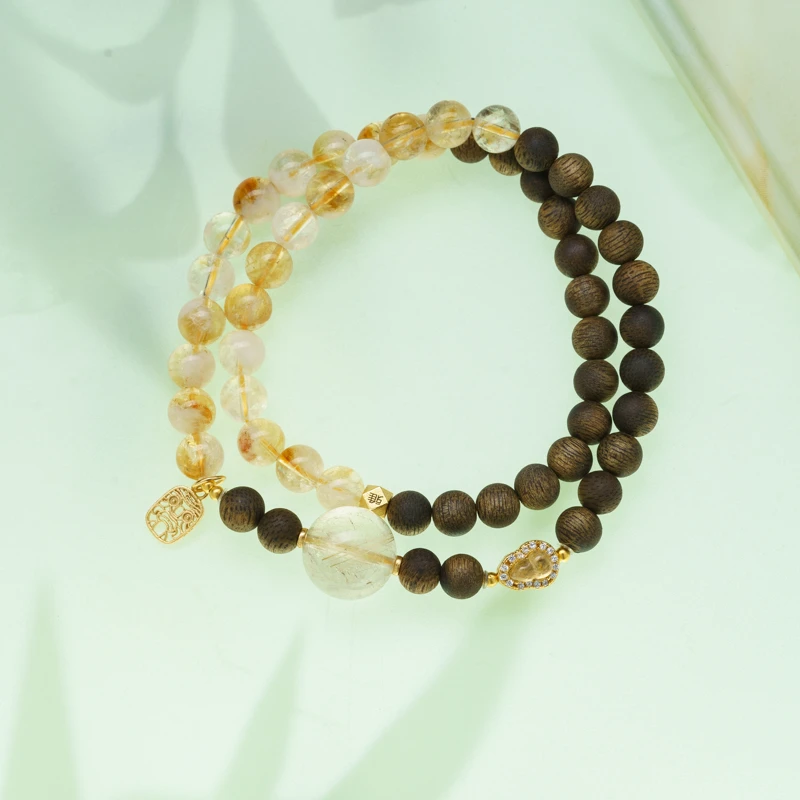 沉香【璟山】奇楠沉香0.6水晶双圈手串（多样性发其一）