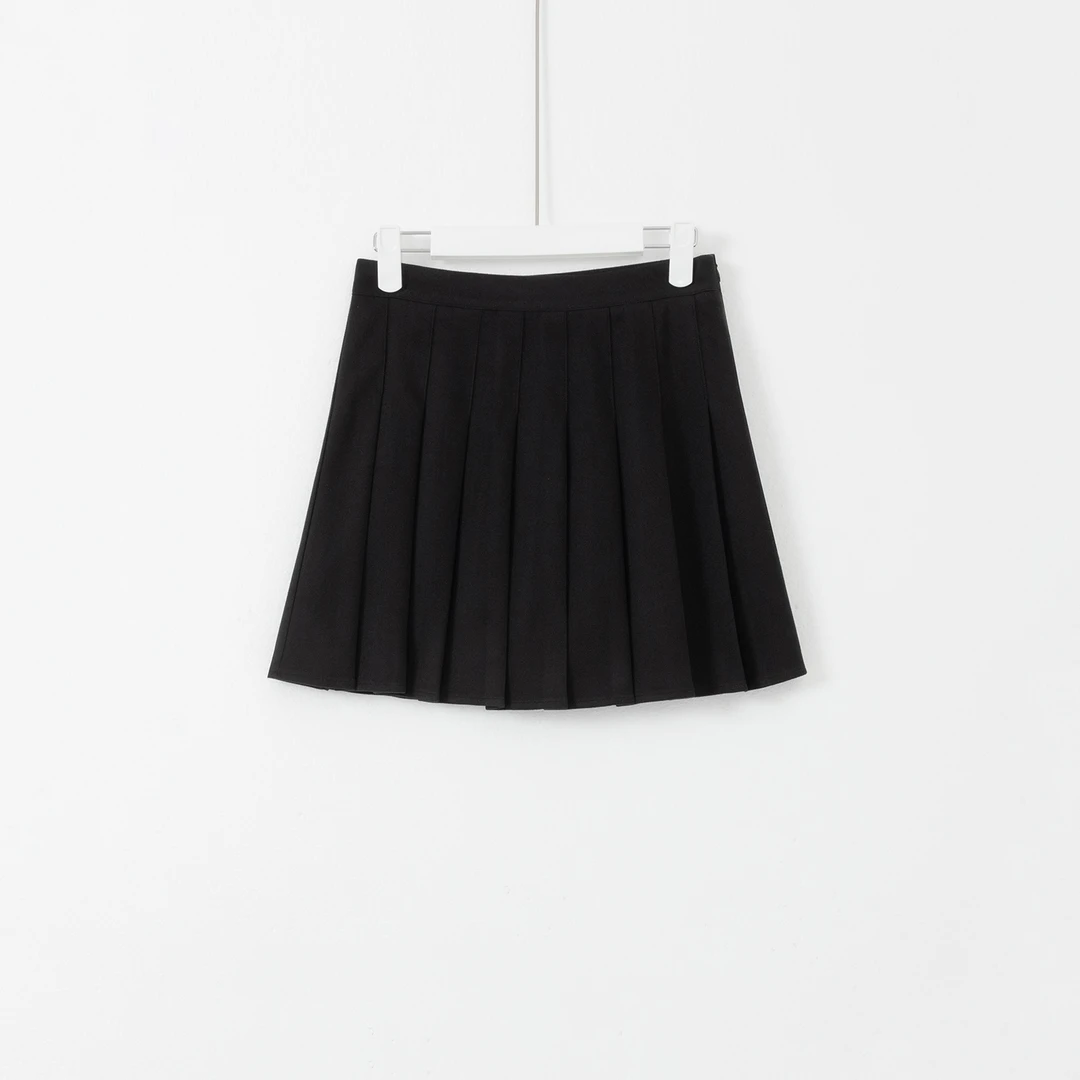 几里与麻 学院风纯色高腰百褶半身裙 裙长41 2111645