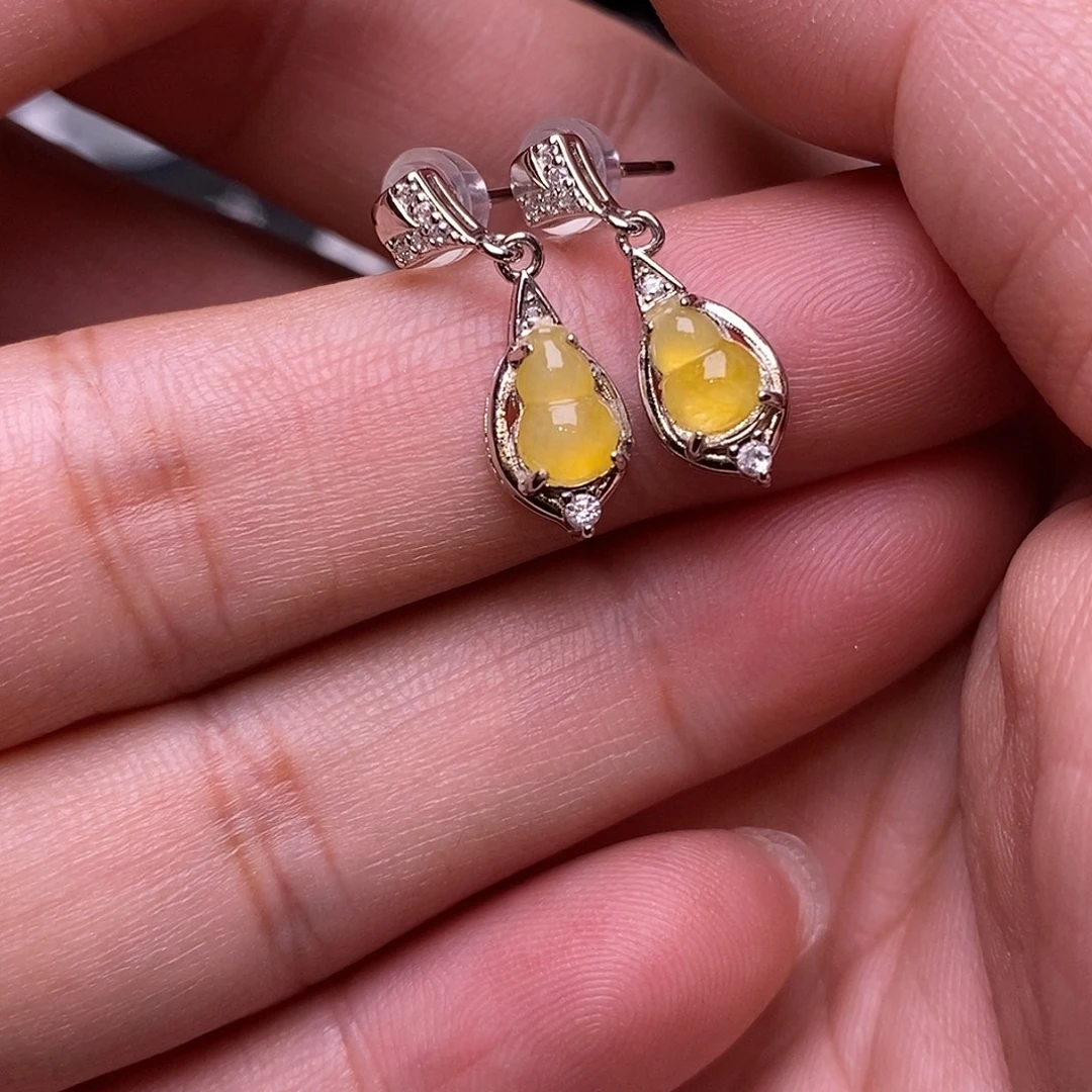 翡翠银S925镶嵌耳饰葫芦耳坠