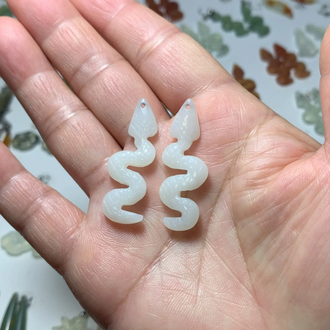 蛇纹石玉耳饰银S925镶嵌*‍****