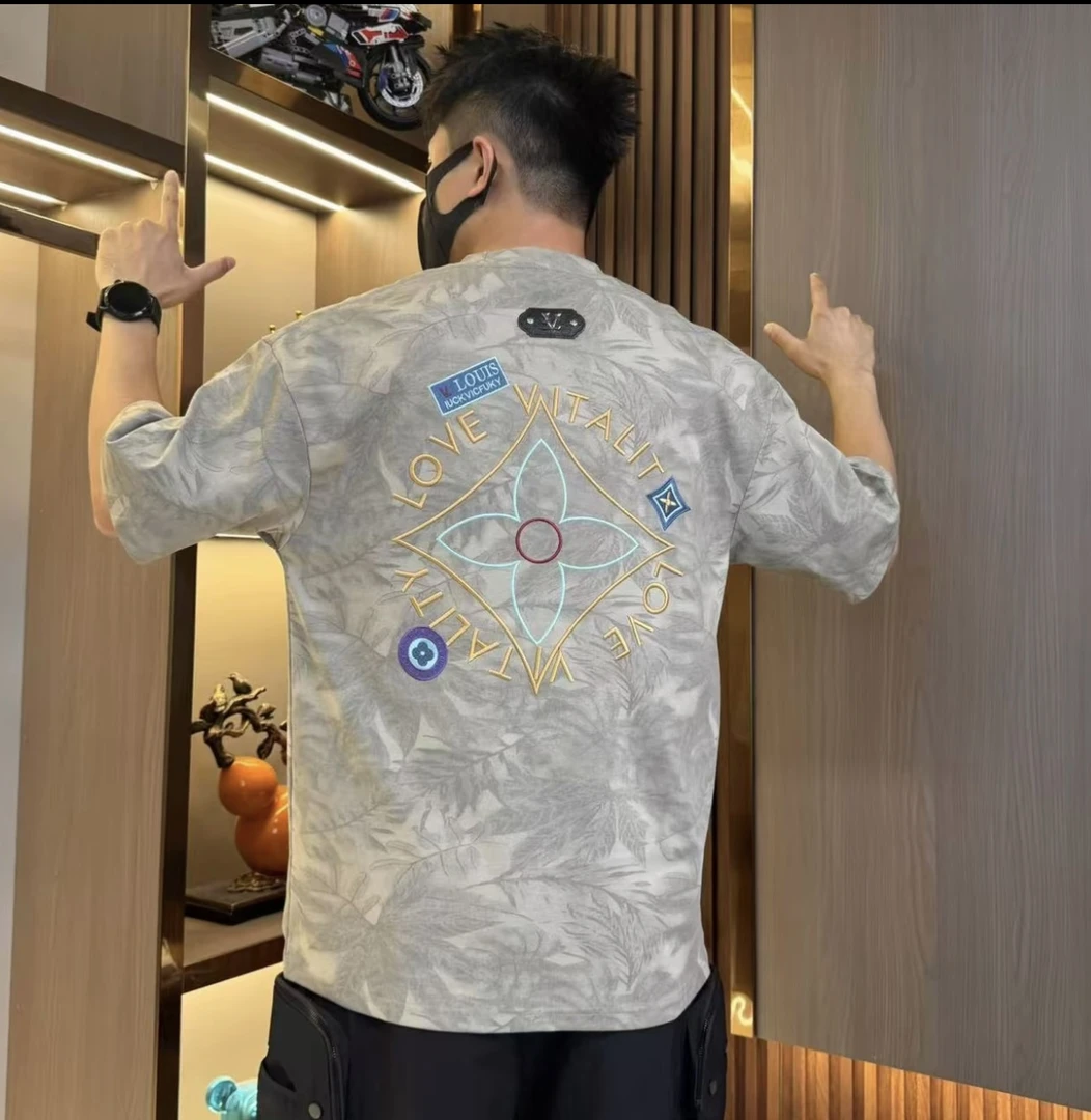 贴布刺绣枫叶扎染男t字母短袖薄款通用T恤男款ins个性老钱风