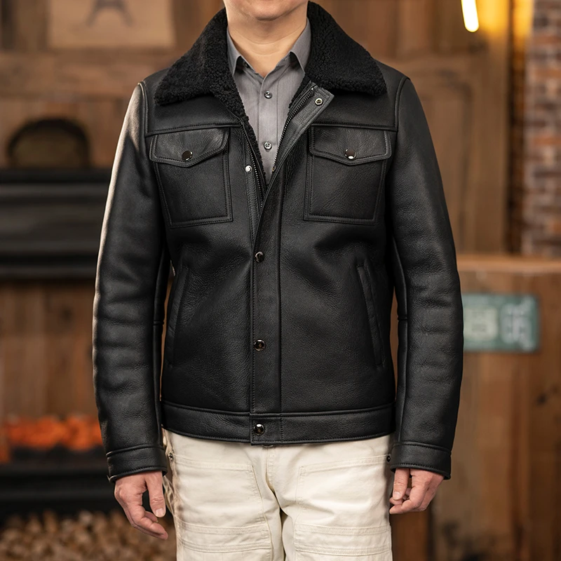 样衣撤柜福利款原生态皮毛一体冬季厚皮衣男外套真皮真毛复古休闲