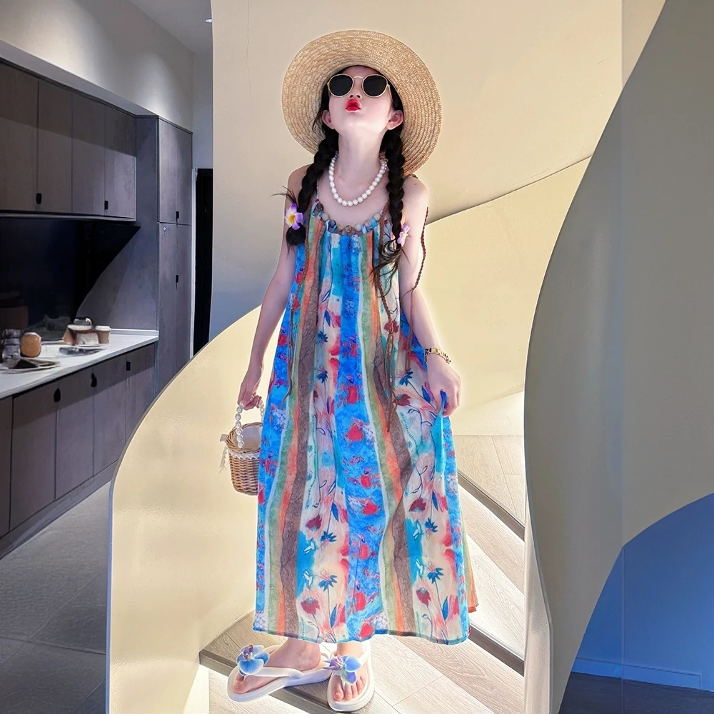 女童波西米亚连衣裙夏季2025新款女大童夏款吊带裙儿童夏装公主裙