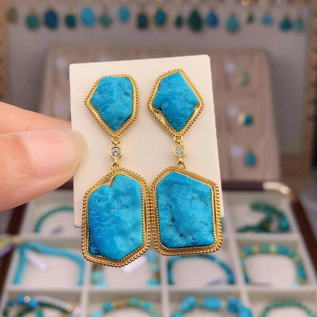 绿松石银S925镶嵌耳饰