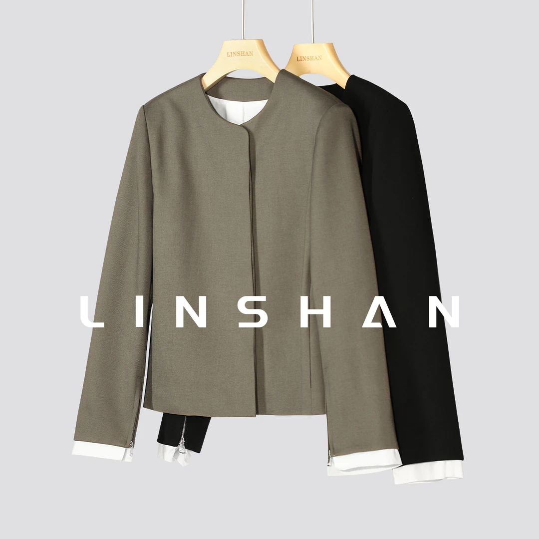 HNLINSHAN【极简主义】极简拼接西装外套秋季新款宽松版23215608