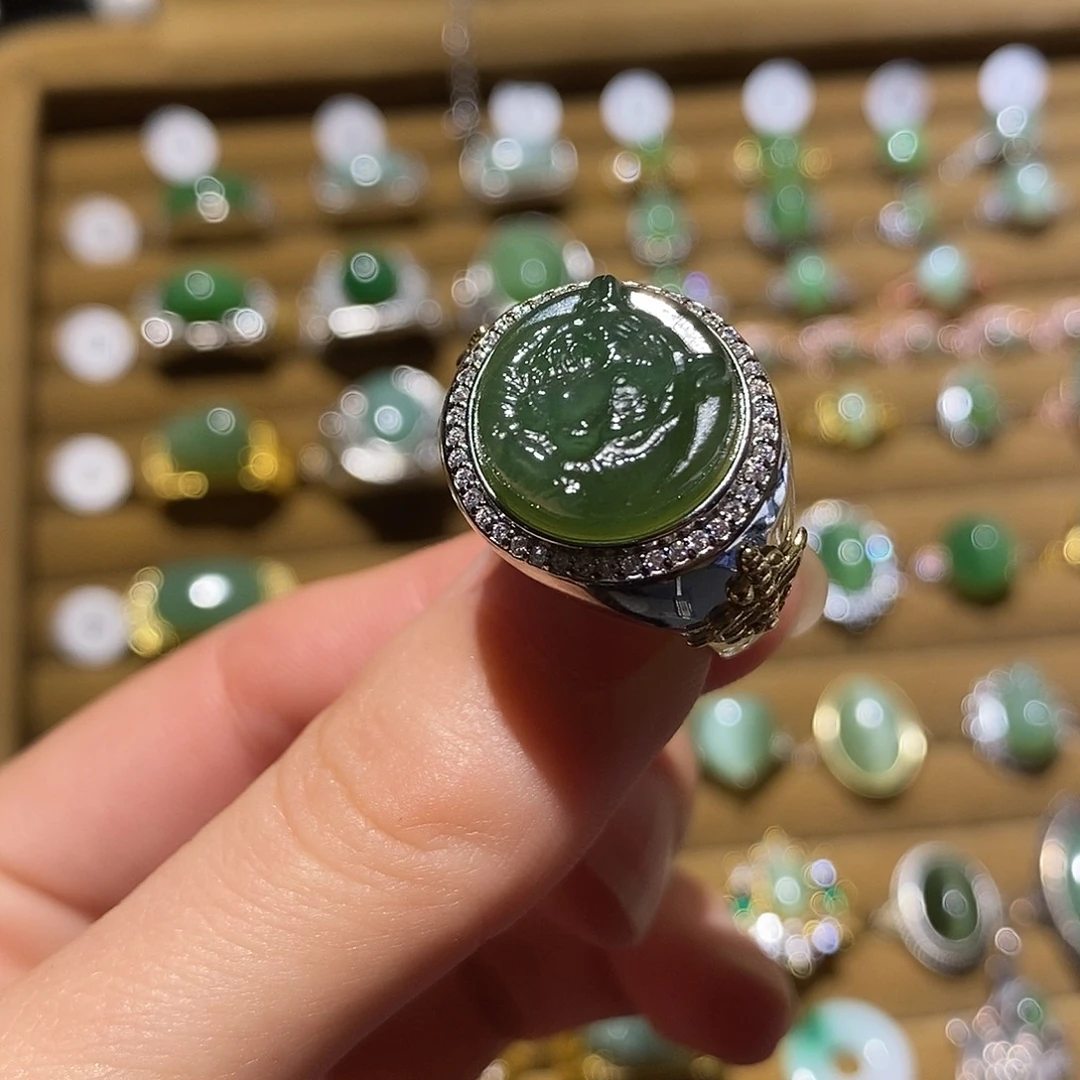 和田玉银S925镶嵌戒指