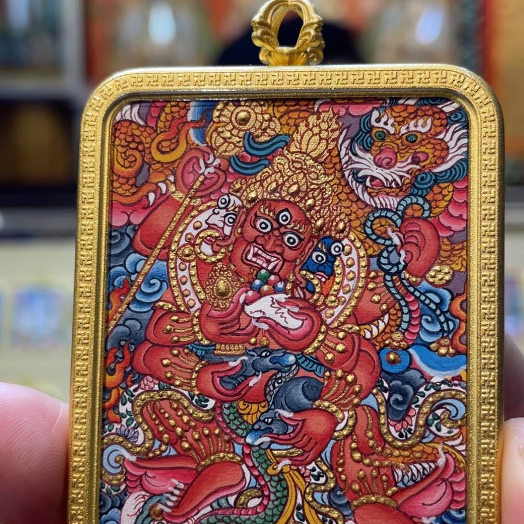 阿***蝠吊坠热贡纯手绘唐卡红财神