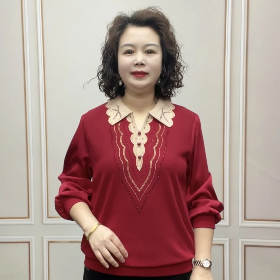 2025春季薄款百搭气质显瘦妈妈装洋气长袖时尚中老年打底衫