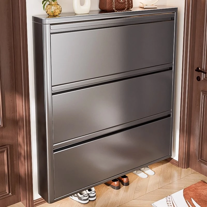 2025新款超薄钢制翻斗鞋柜家用门口极小窄一体靠墙入户玄关柜鞋架