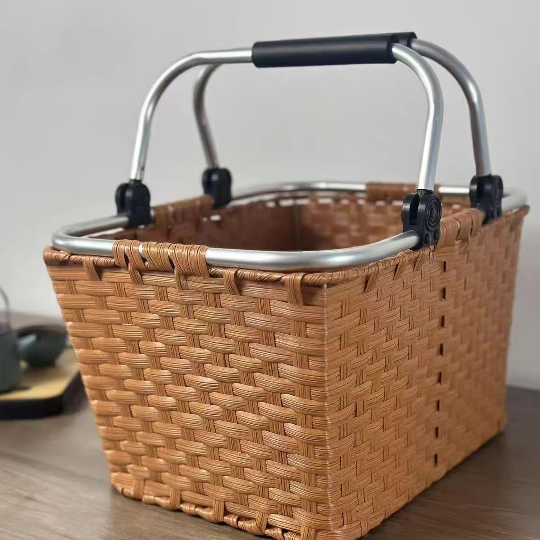 金属把手野餐篮车载蓝收纳蓝