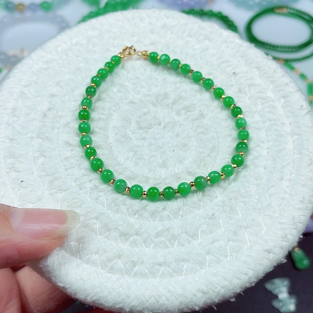 翡翠18K金镶嵌手链天然缅甸翡翠A货卡3.8