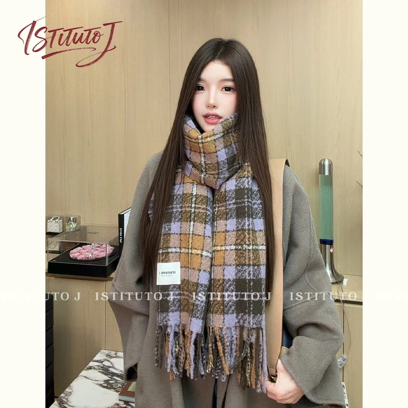 ISTITUTO J2025秋冬百搭格子通用厚款女士保暖围巾时尚围脖冬季