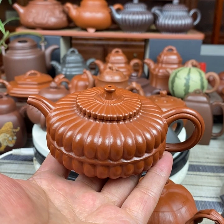 茶壶紫砂筋纹周盘130cc原矿赵庄朱泥特价