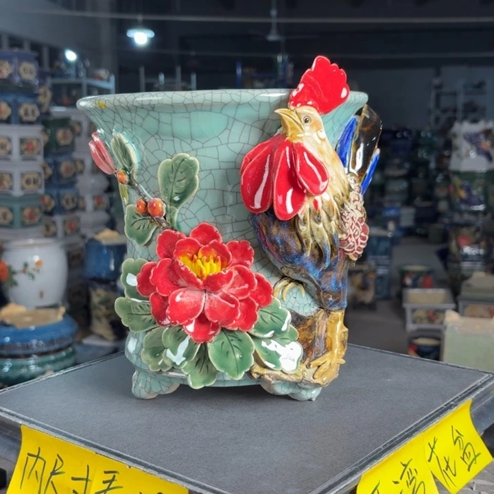 一风堂石湾花盆 内18*20釉裂修补痕迹