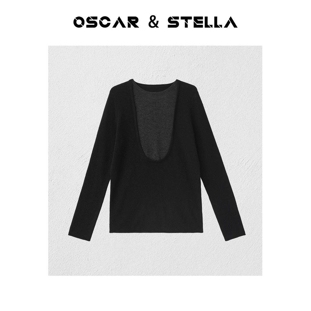 OSCAR&STELLA秋冬时尚休闲百搭假两件针织长袖圆领毛衣338-36180