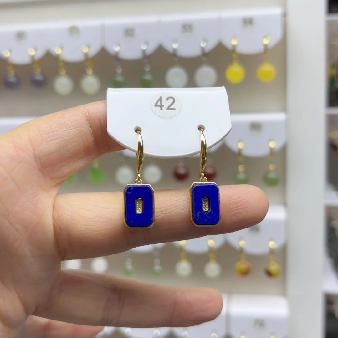 银S925镶嵌青金石耳饰