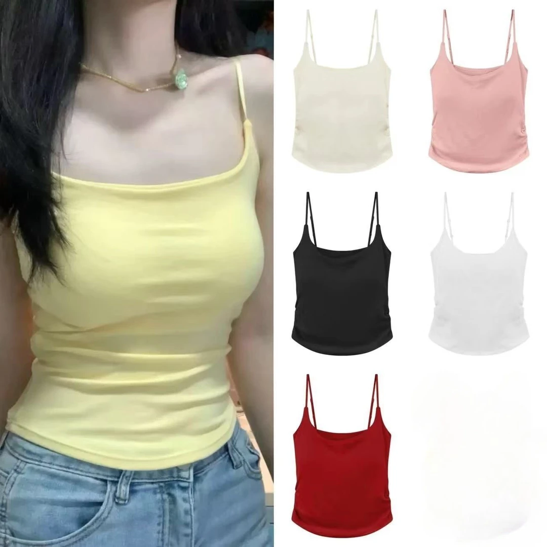 8863纯欲甜辣吊带背心女内带胸垫美背褶皱新潮可调内外搭修身显瘦