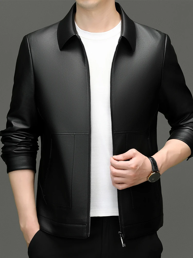 皮衣男冬季修身加绒加厚外套冬款加绒商务时尚潮流翻领2395