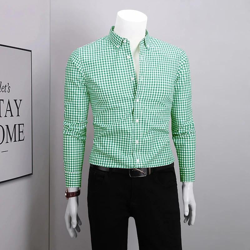 男士衬衫新款2025爆款港风纯棉长袖格子衬衫男款痞帅百搭修身衬衣