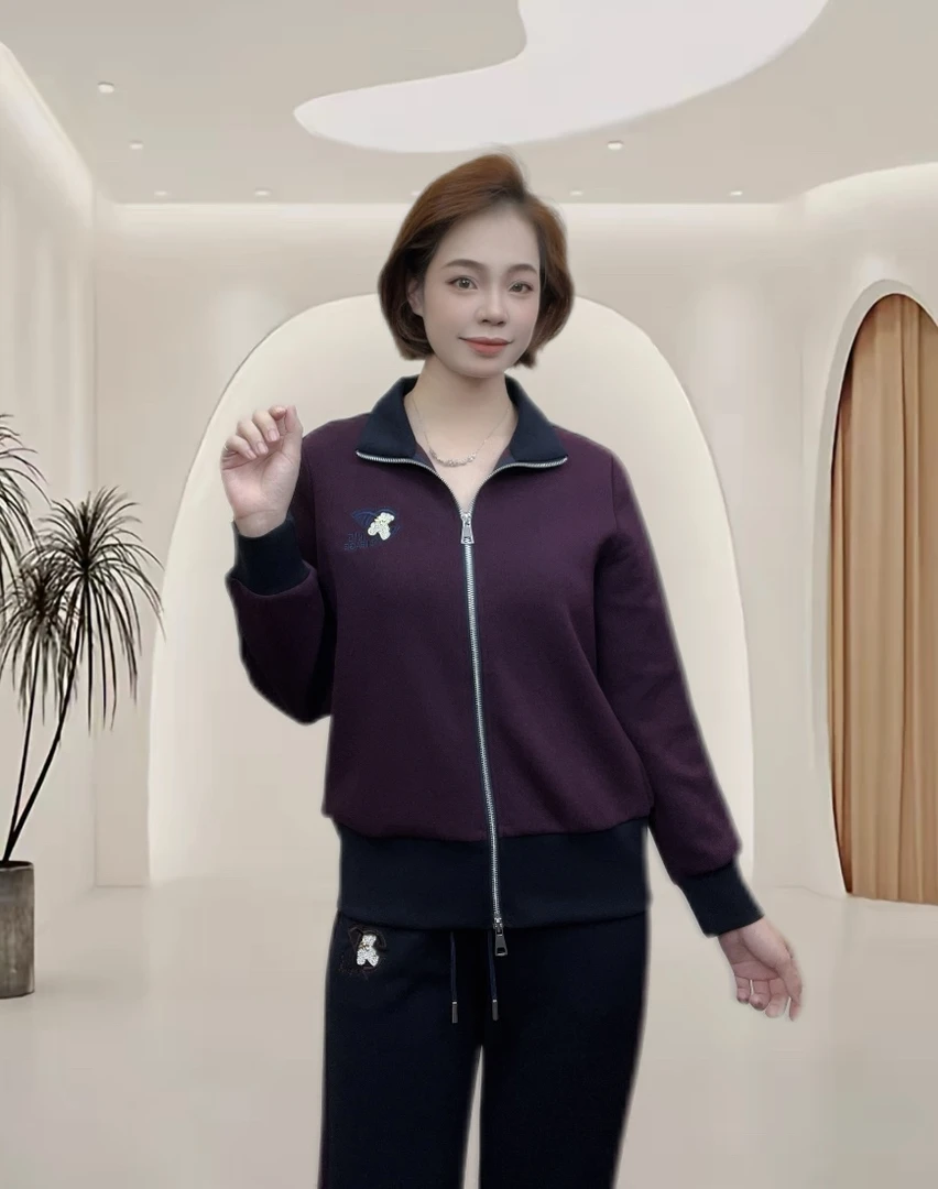 秋冬新款时尚休闲洋气显瘦大码运动套装减龄宽松气质女士长袖
