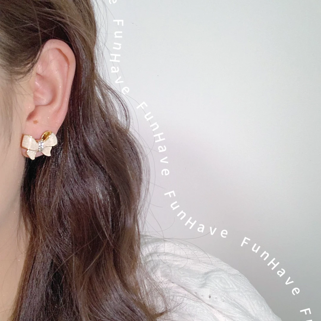 合金锆石耳饰 HaveFun/<白釉蝴蝶结>小众气质百搭白釉蝴蝶结耳饰