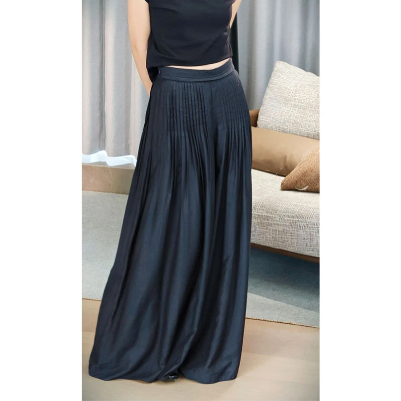 A美洋MEIYANG 千层裙裤 垂坠飘逸高腰压褶侧拉链宽松伞裙阔腿裤