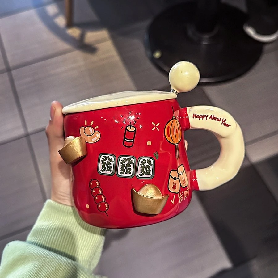 2026马年新年礼物女生男生本命年水杯子伴手礼红色陶瓷马克杯