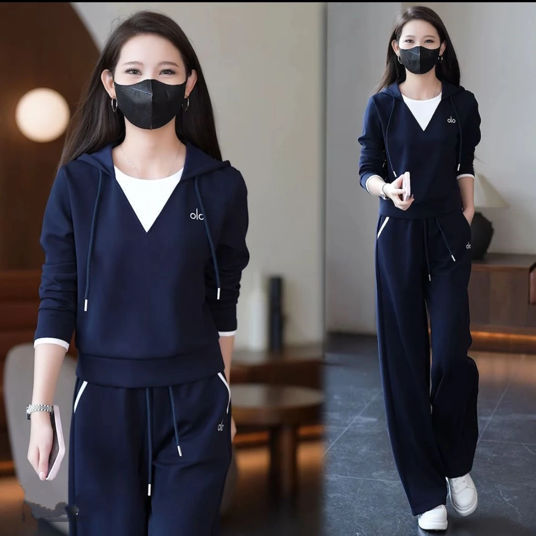 时尚气质连帽卫衣套装女2025春秋新款显瘦休闲运动服直筒裤两件套