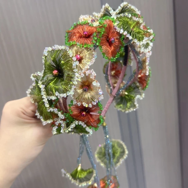 西子家松绿玫瑰系列高定重工发箍流苏花朵头箍高级感发饰头饰