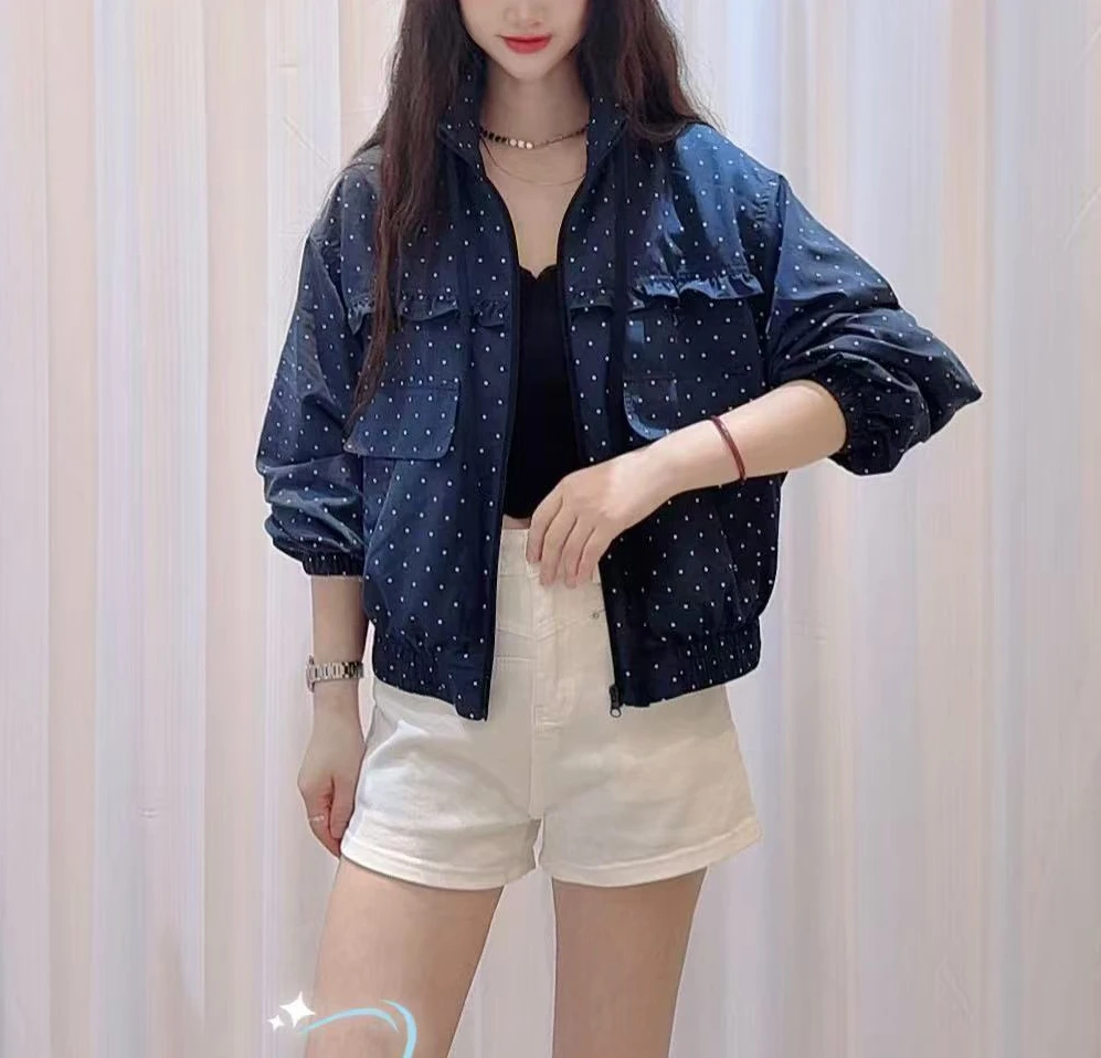 E01-E99新款拼竖条蕾丝气质显瘦时尚短款外套宽松显瘦防晒上衣