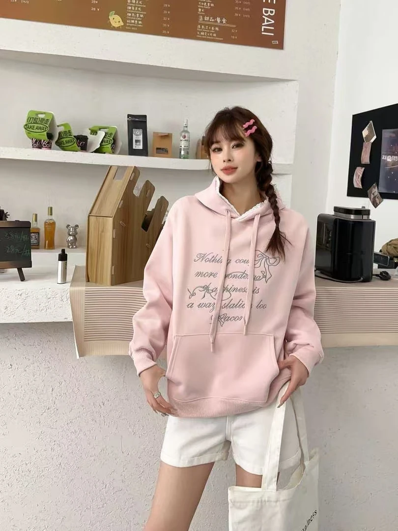 8026春款不加绒休闲百搭花边帽卫衣