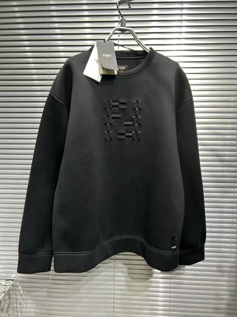 未使用 FENDI/芬迪 24fw爆款浮雕刺绣字母黑色太空棉卫衣/m码