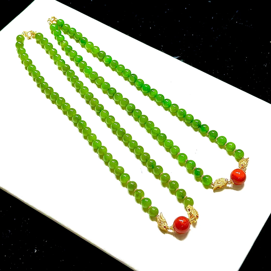 【CH】和田玉碧玉DIY项链-约8mm（多样性发其一）