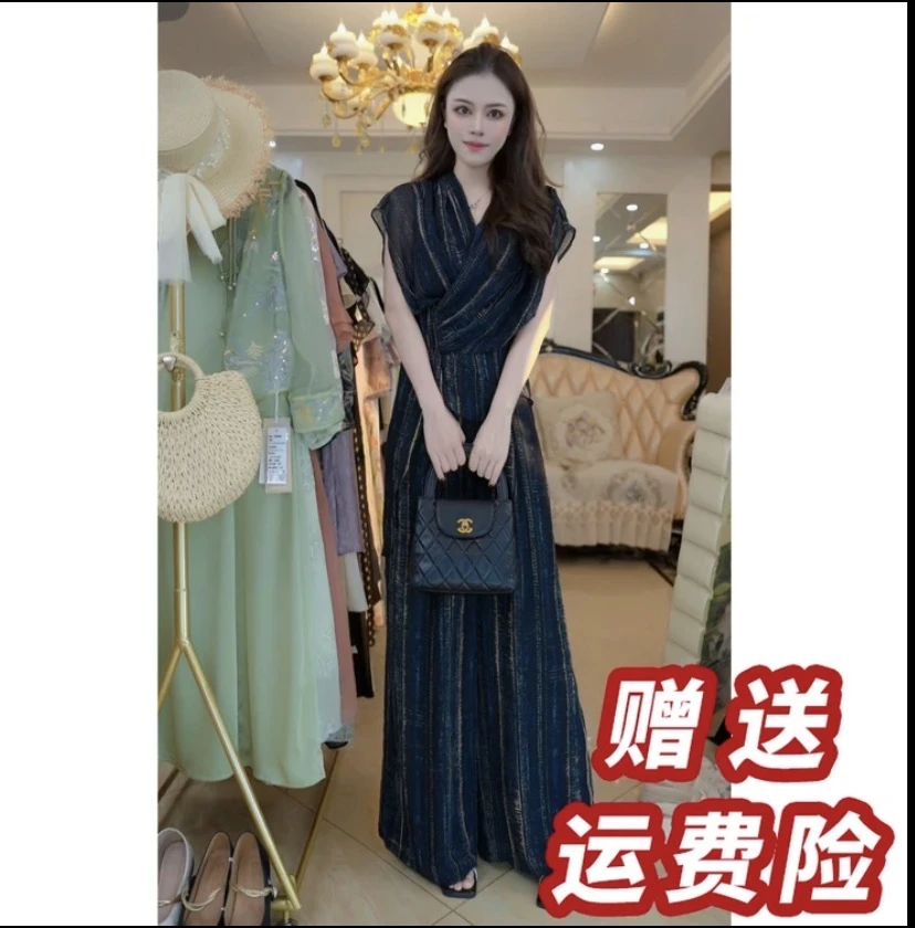 夏季新款短袖显瘦气质高腰垂感洋气女士套装