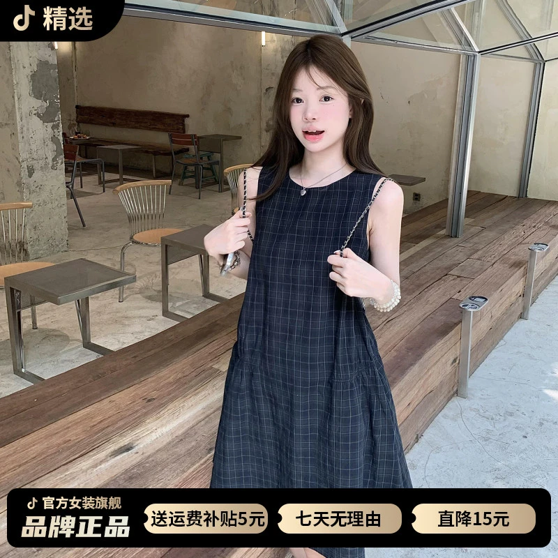 法式复古无袖连衣裙子女装夏季2026新款高级感小个子格子背心短裙