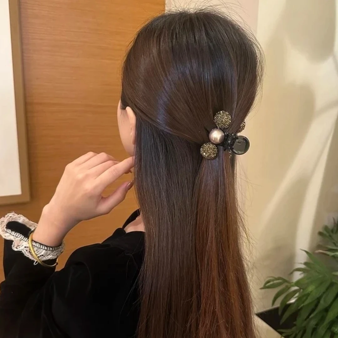 时尚百搭温柔披肩发抓夹轻奢精致珠珠闪锆气质夹子刘海小抓夹