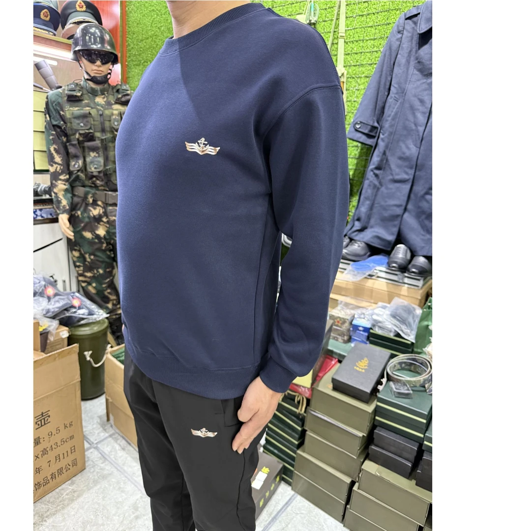 藏青色黑色圆领加绒卫衣