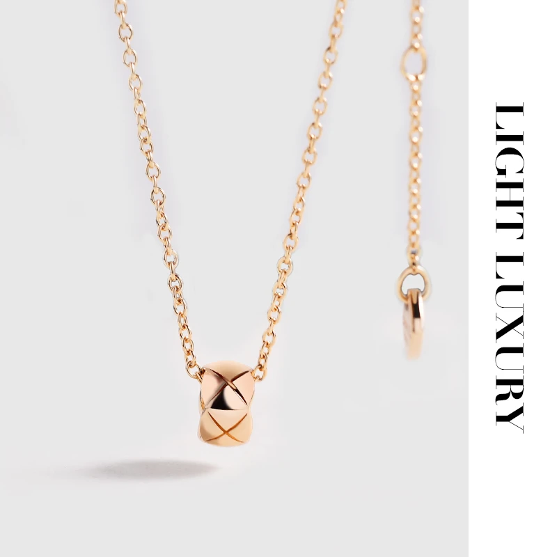 合金项链 983 V金工艺菱纹格光小金豆项链 锁骨链女百搭气质