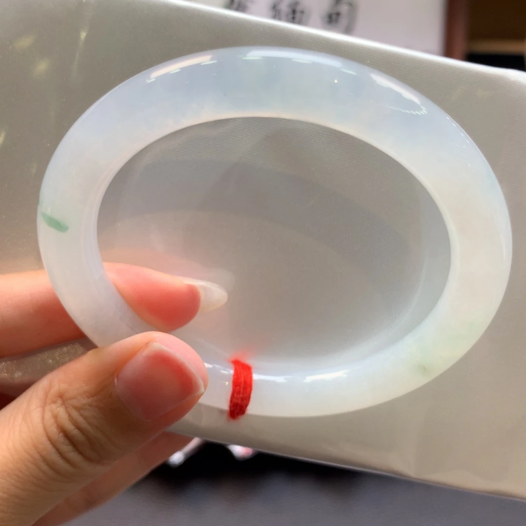 翡翠未镶嵌手镯白山茶美人条07号