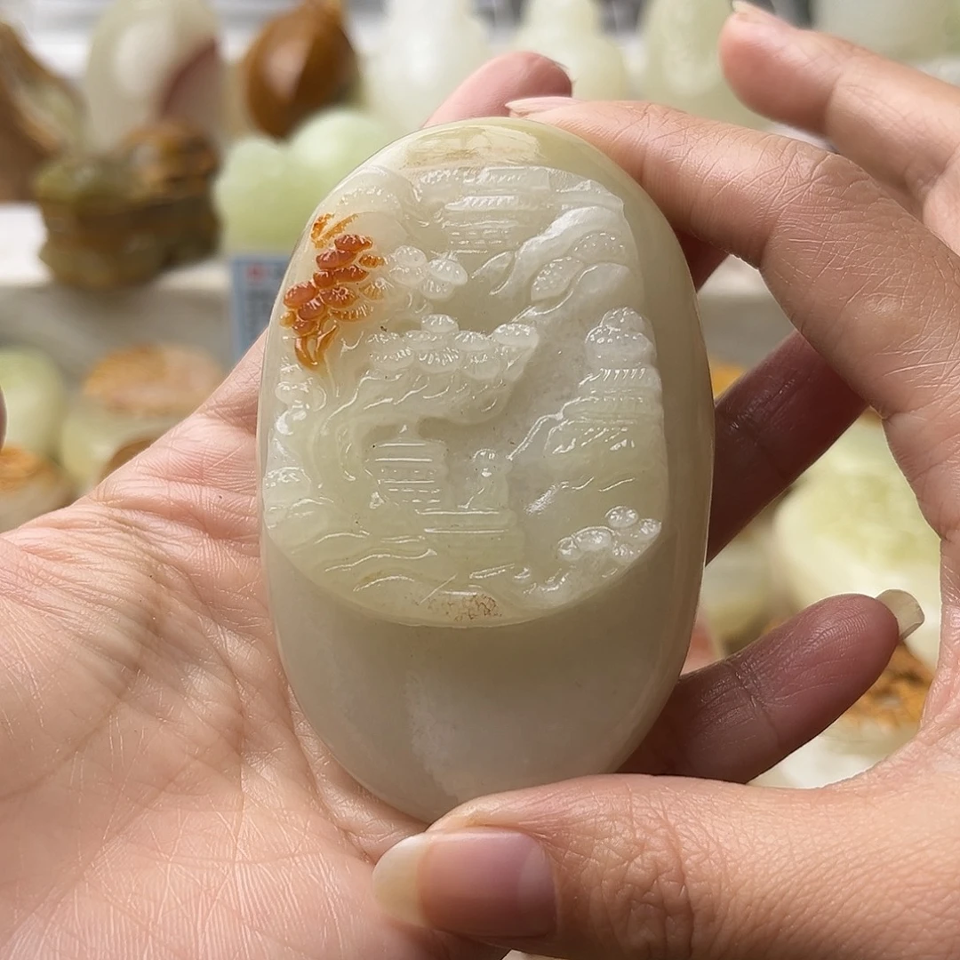 石材方解石手把摆件不退换山水