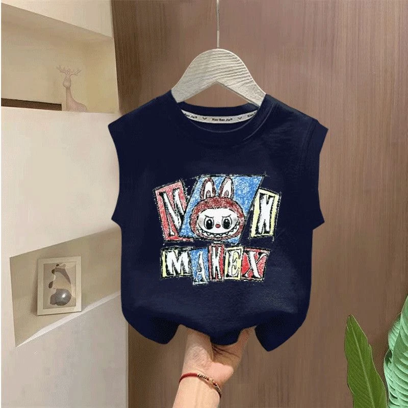 无所谓必要时我会挨打男女童纯棉背心T恤趣味文字夏季新款休闲T恤