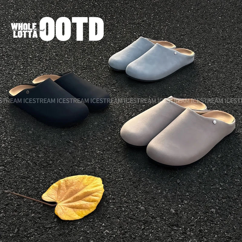 老钱风穆勒勃肯鞋男士秋季包头拖鞋女一脚蹬外穿通勤cleanfit鞋子