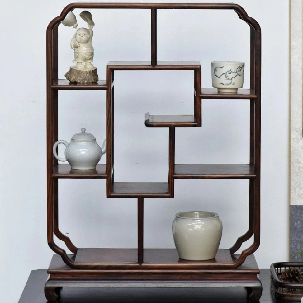 【木上】大红酸枝交趾黄檀-方形桌面博古架40*28*56-红木展示置物架