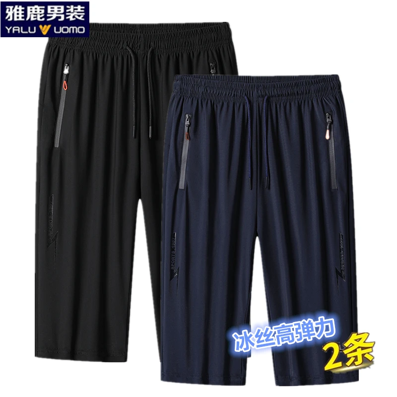 雅鹿男装男士夏季弹力休闲裤短裤运动裤直筒冰丝薄款宽松短裤
